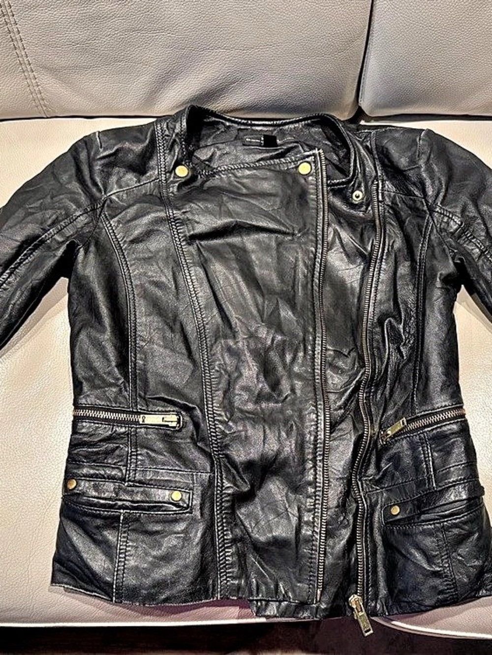 Mango Leather Moto Jacket in Black Size XS